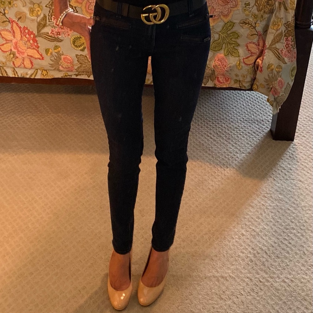 J Brand dark wash skinny jeans wth zipper detail